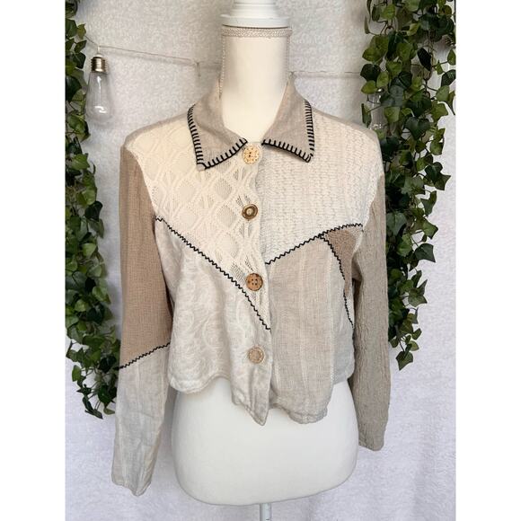 Vintage The Limited Patch Work Cropped Button Up Top - Picture 1 of 10